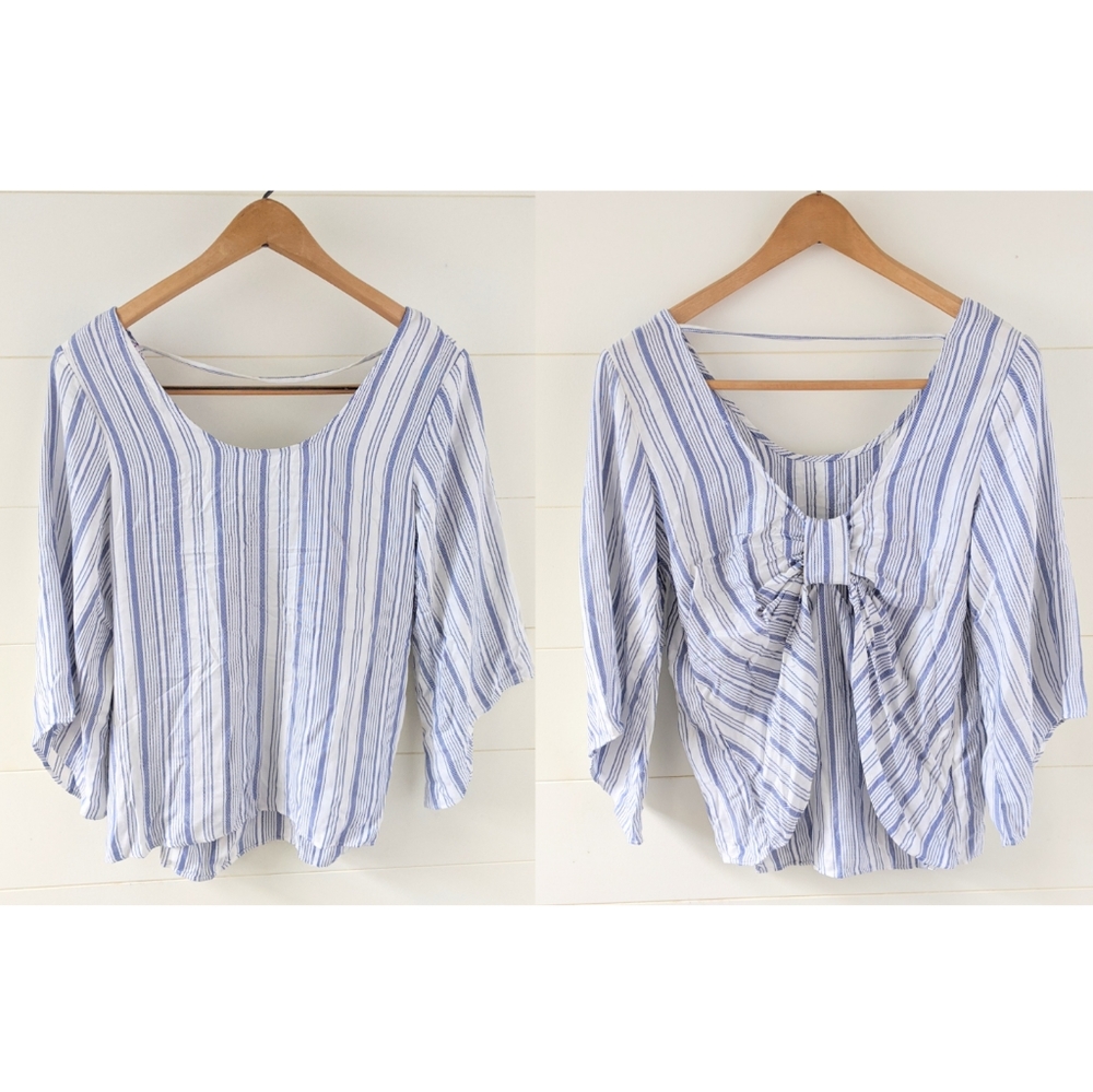 DREW Striped Bow Back Blouse
